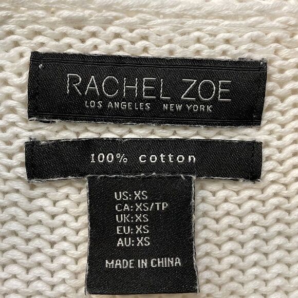 Rachel Zoe Womens Winter White Funnel Turtleneck Crochet Knit Inserts Sweater XS - Picture 4 of 6